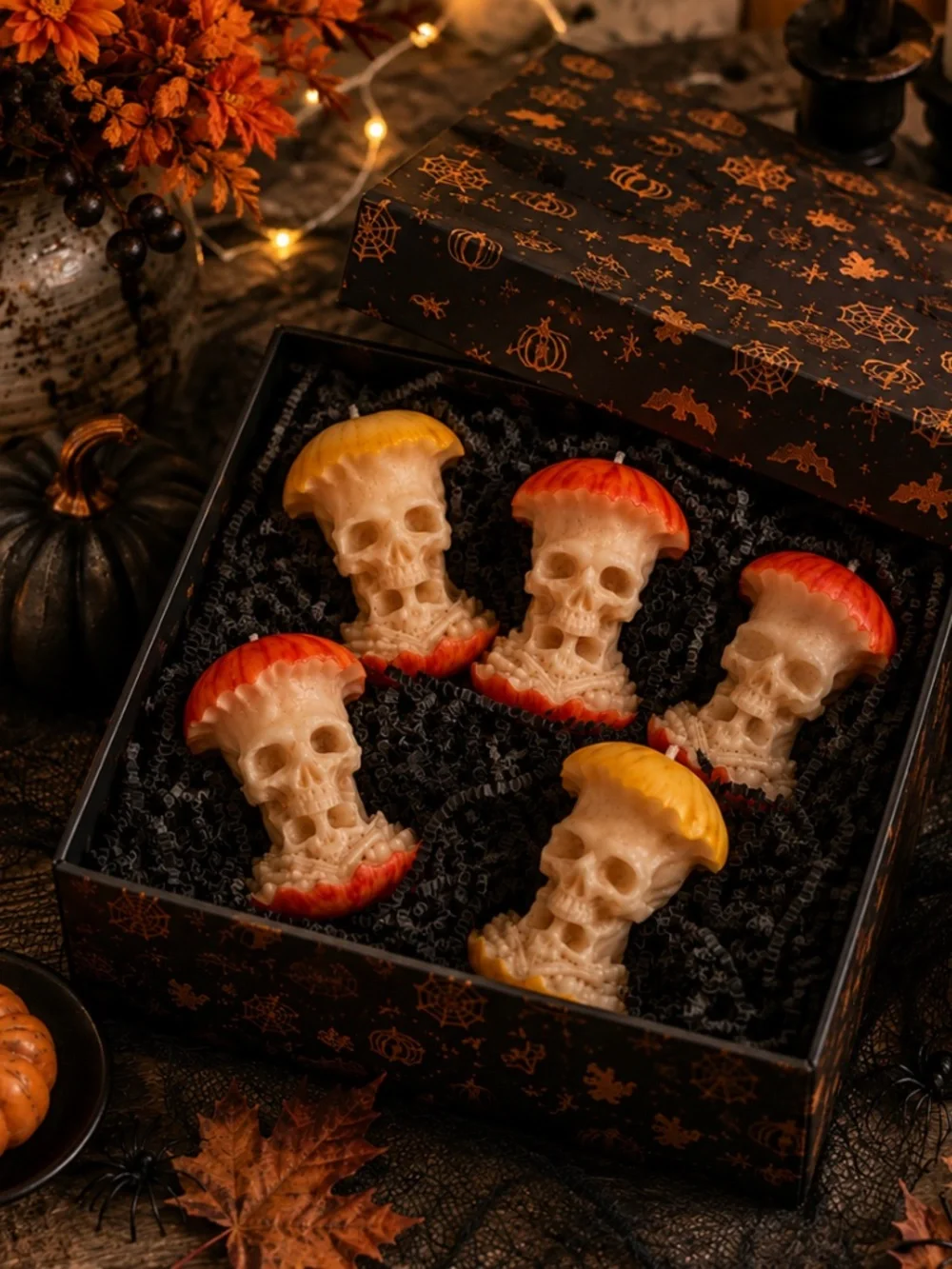 Handmade Halloween Skull Apple Candle | Spooky Fall Decor | Red or Yellow